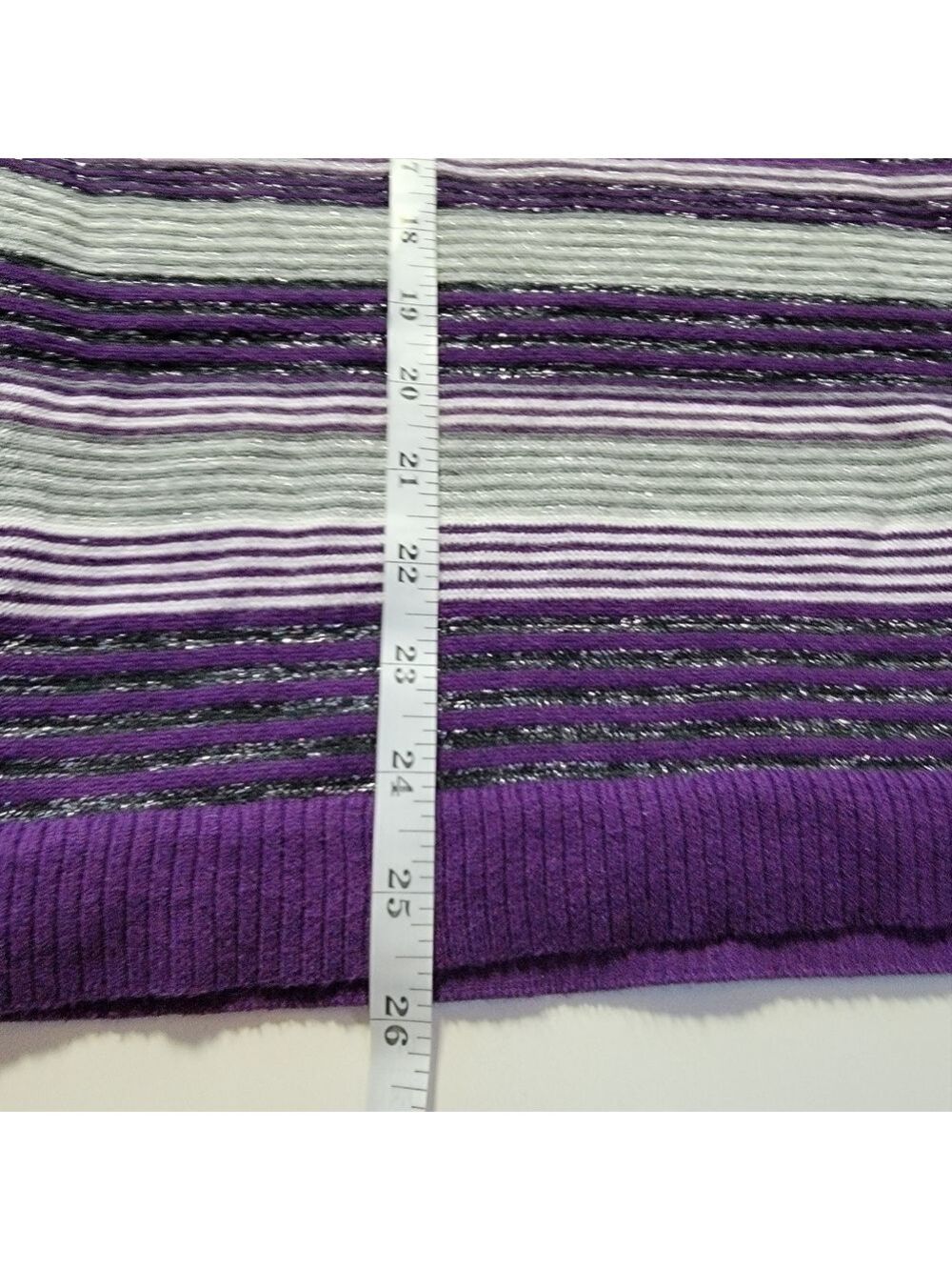 𝅺EUC Croft & Barrow Purple/Silver Vneck Striped Sweater Size 2XL - Picture 10 of 10